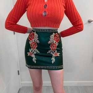 NWT Romeo & Juliet Couture Studded and Embroidered Vegan Leather Skirt